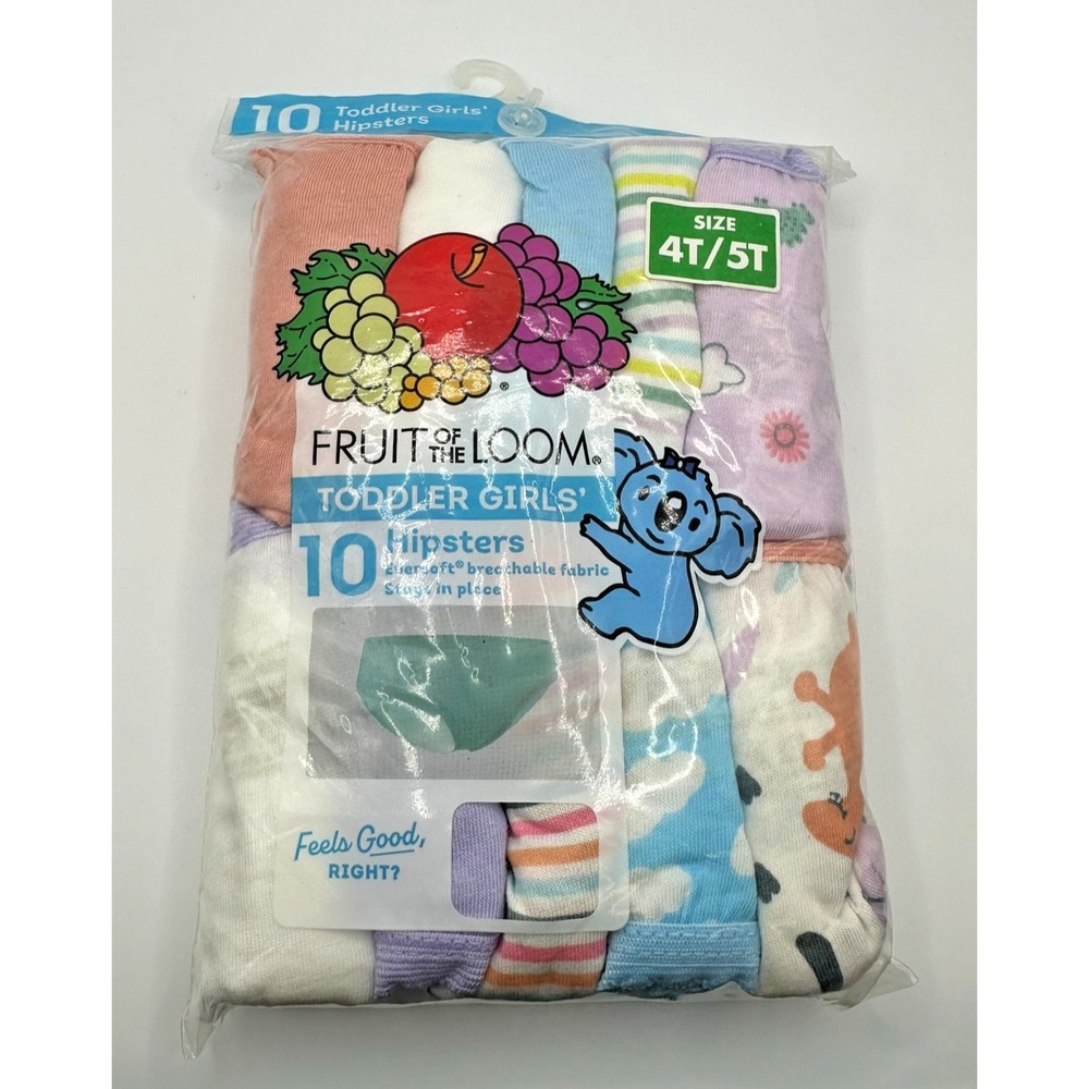 NEW Fruit of the Loom Toddler Girl 10 Pack Hipsters Cotton Underwear 4T/5T